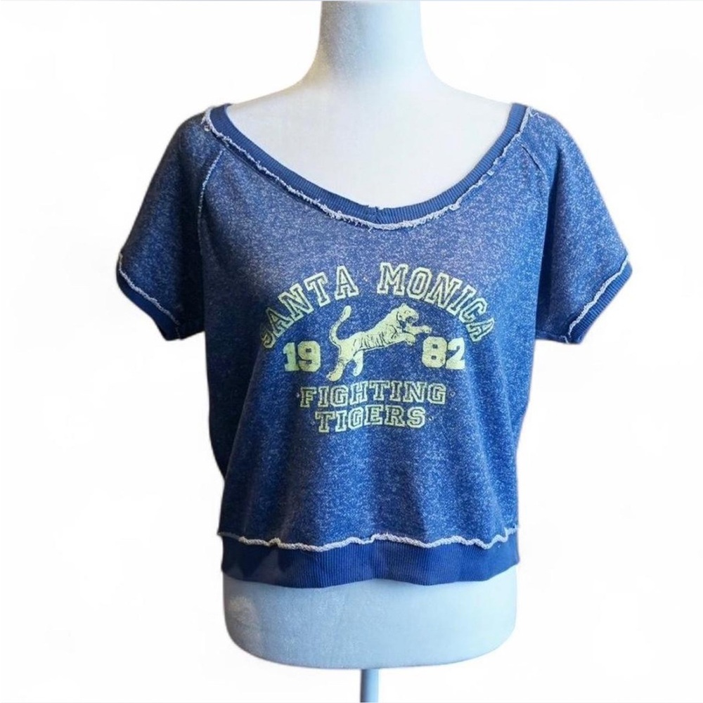 💚 DEREK HEART Blue Graphic Cropped Sweatshirt (L)